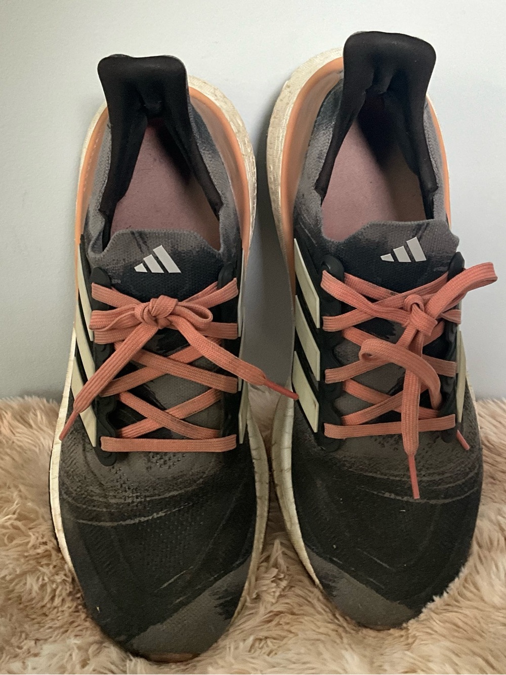 adidas Black Running Sneakers with Coral Laces
